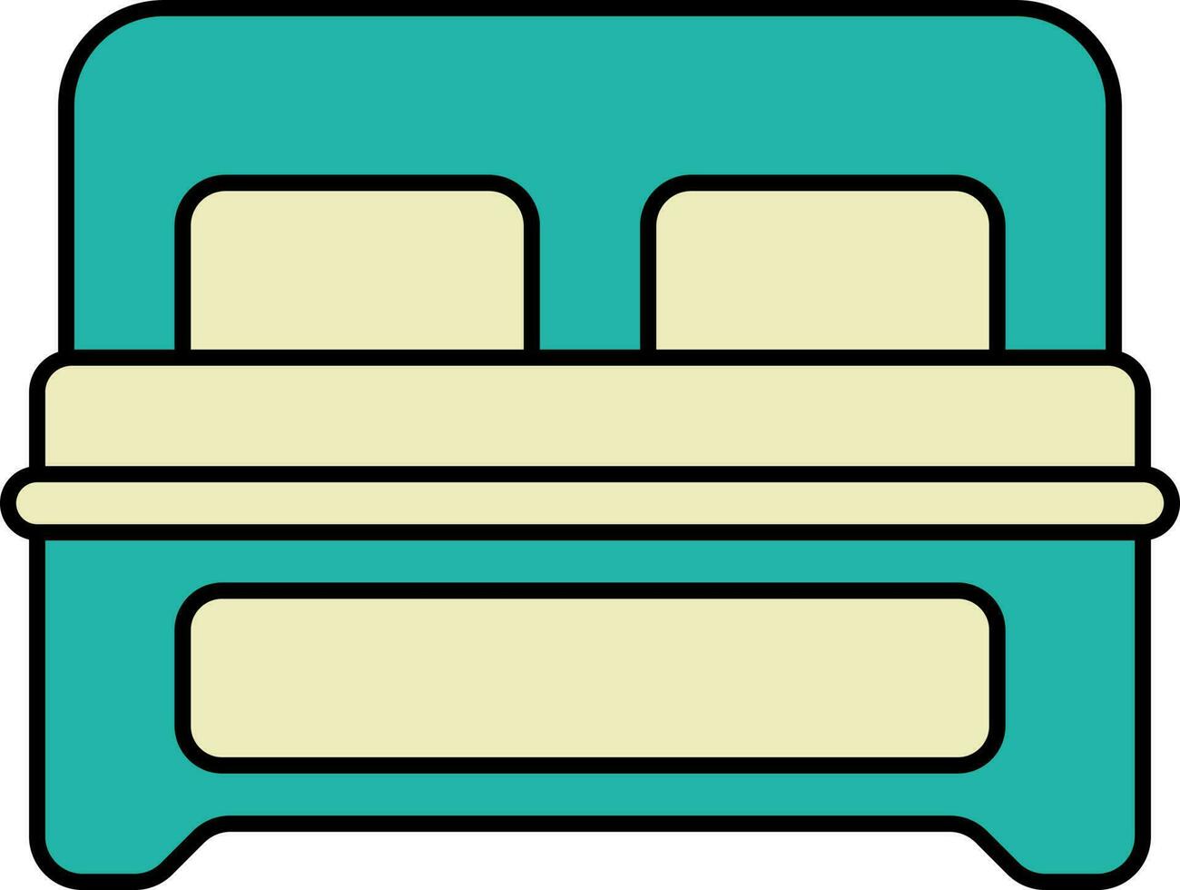 Teal And Yellow Double Bed Icon In Flat Style. vector