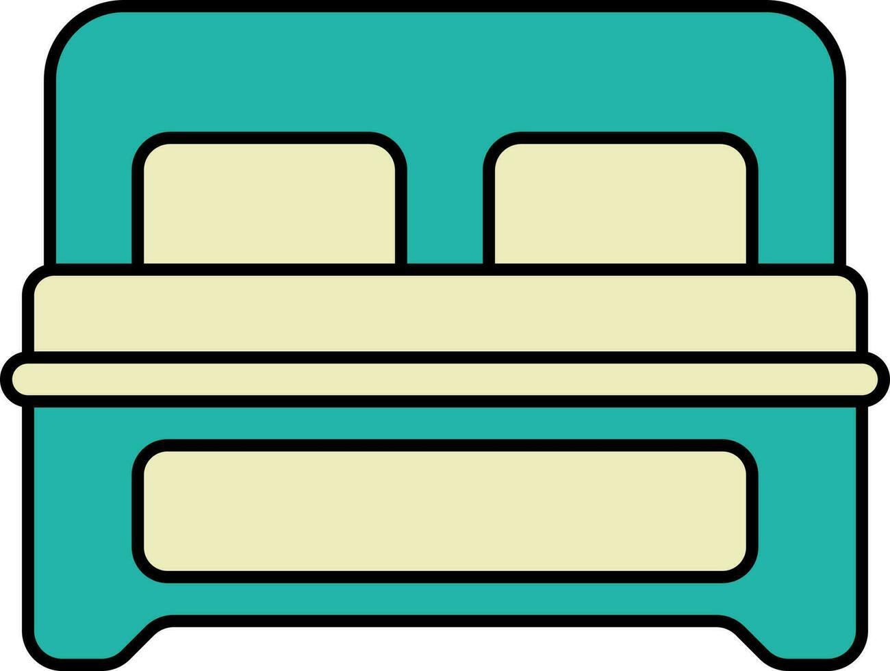 Teal And Yellow Double Bed Icon In Flat Style. vector