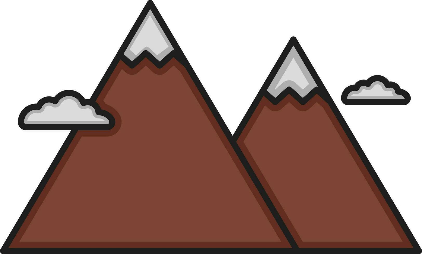 Grey And Brown Mountain With Cloud Flat Icon. vector