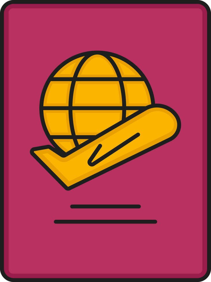 rosado y amarillo pasaporte con avión plano icono. vector