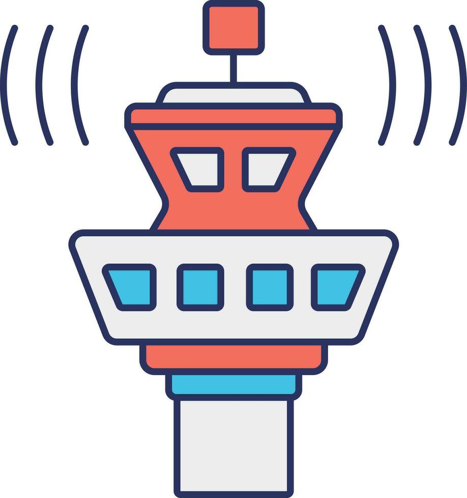 Close View Lighthouse Flat Icon In Orange And Blue Color. vector