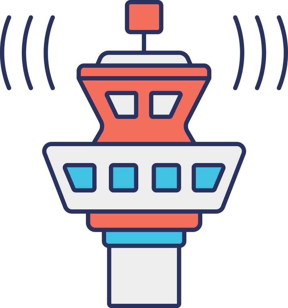 Close View Lighthouse Flat Icon In Orange And Blue Color. vector