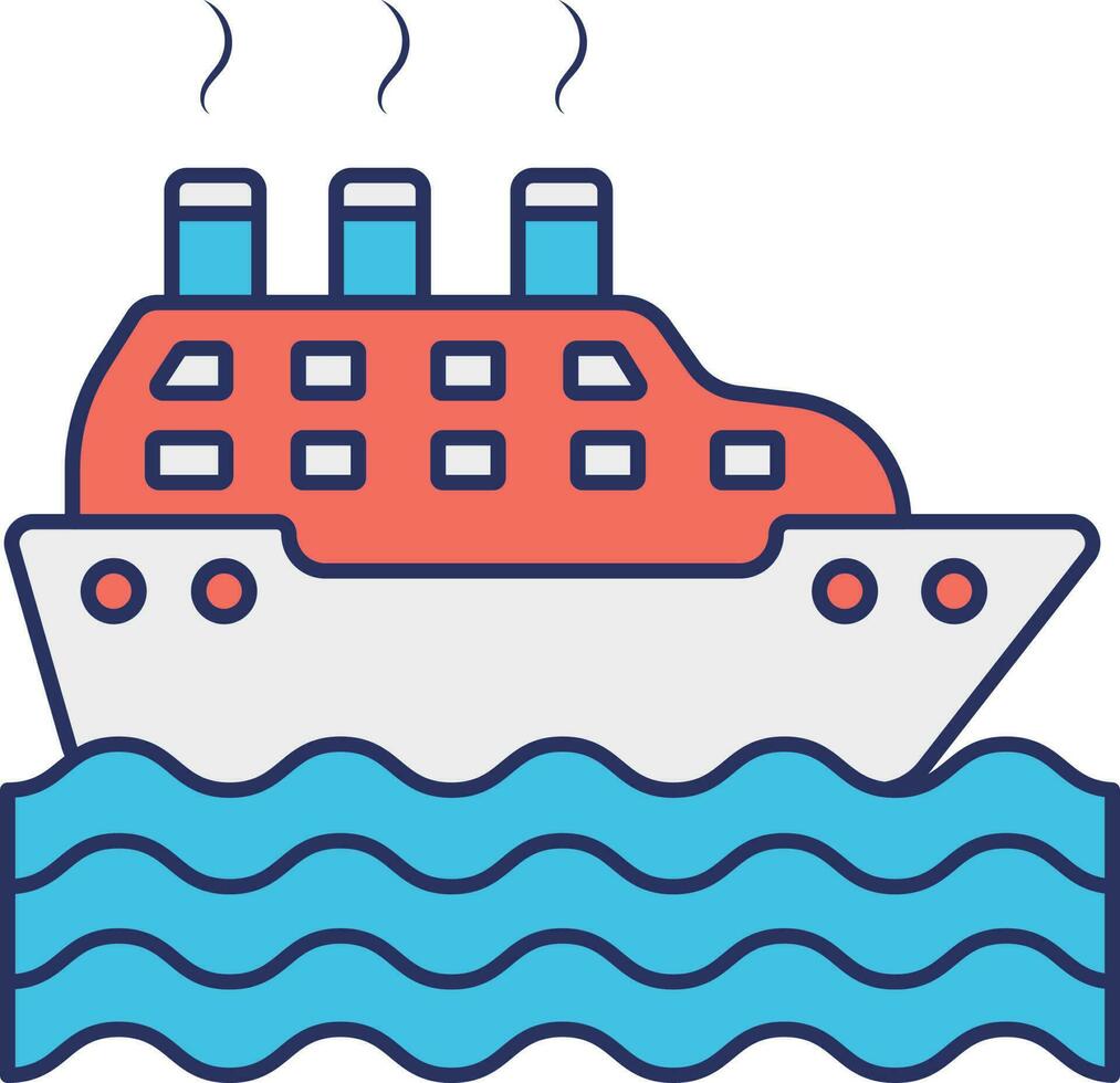 Orange and Blue Ship Boat Floating In Water Flat Icon. 24159573 Vector