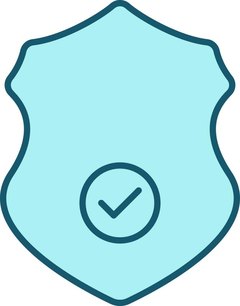 Flat Style Check Shield Icon In Turquoise Color. vector