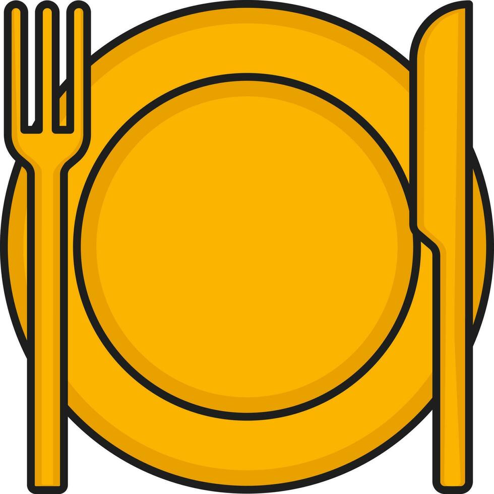 Brunch Or Banquet Of Plate With Knife And Spoon Yellow Icon. vector