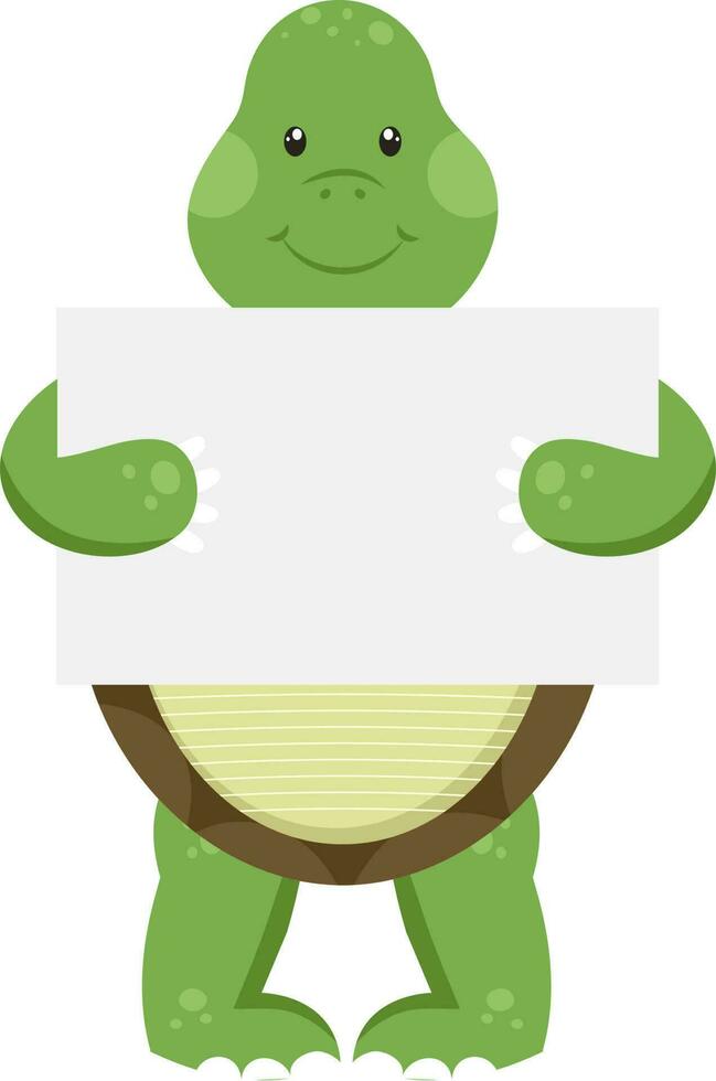 Funny Turtle Holding Empty Paper In Standing Pose. vector