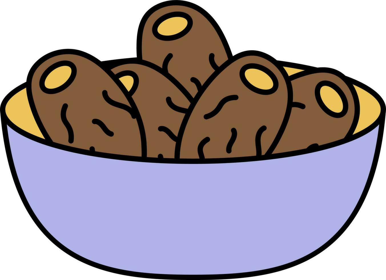 Dates Bowl Icon In Brown And Purple Color. vector