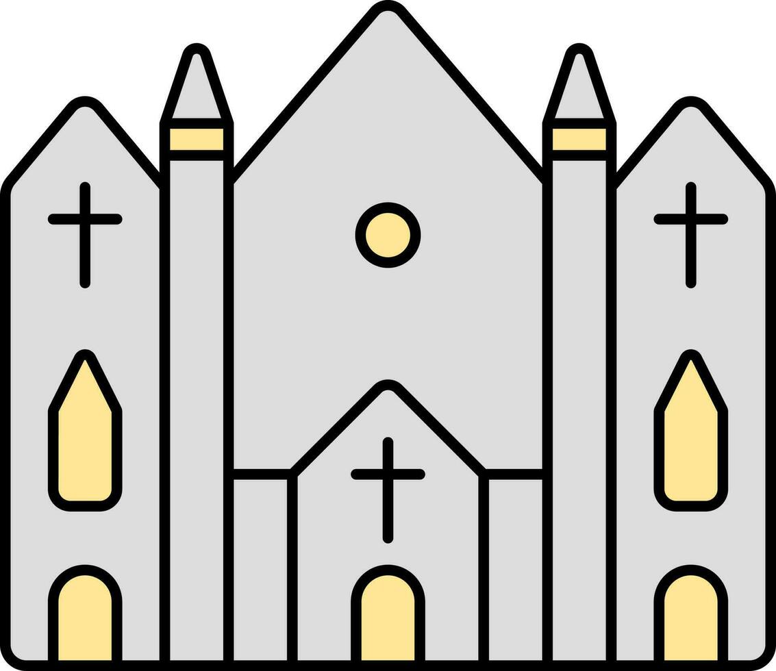 Grey And Yellow Cathedral Flat Icon. vector