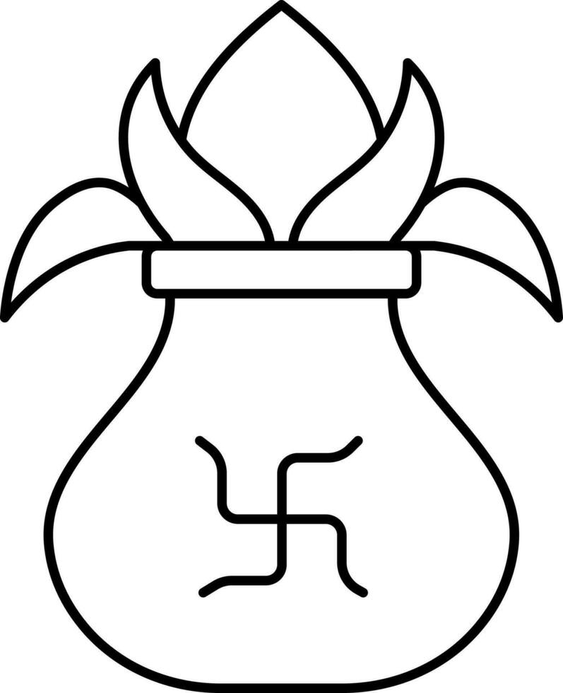 Swastika Symbol Kalash Black Thin Line Art Icon. vector
