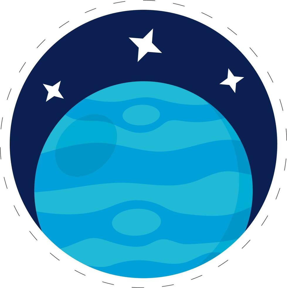 Illustration Of Neptune Planet With Stars Blue Circle Background. vector