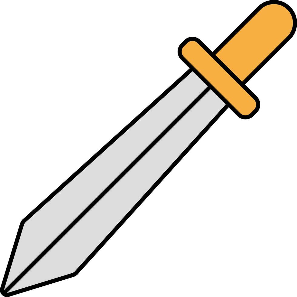Grey And Orange Sword Icon In Flat Style. vector