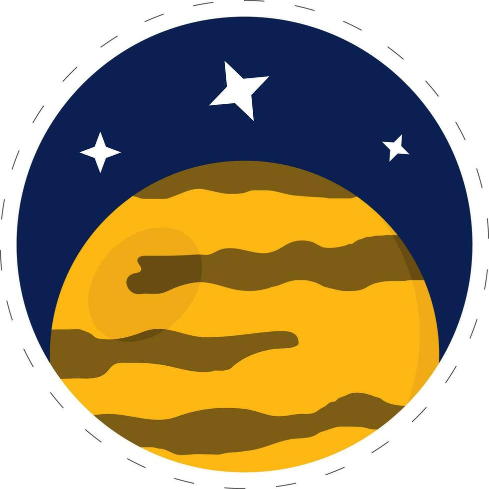 Sticker Style Venus Planet With Stars Blue Circle Background. vector