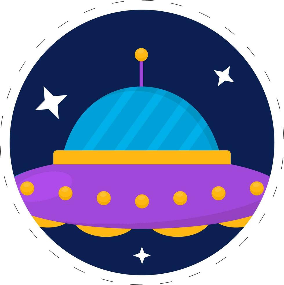 pegatina estilo extraterrestre astronave en estrella azul circulo antecedentes. vector