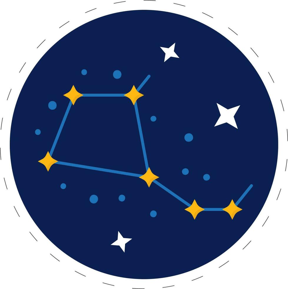 Sticker Style Constellation Space Blue Circle Background. vector