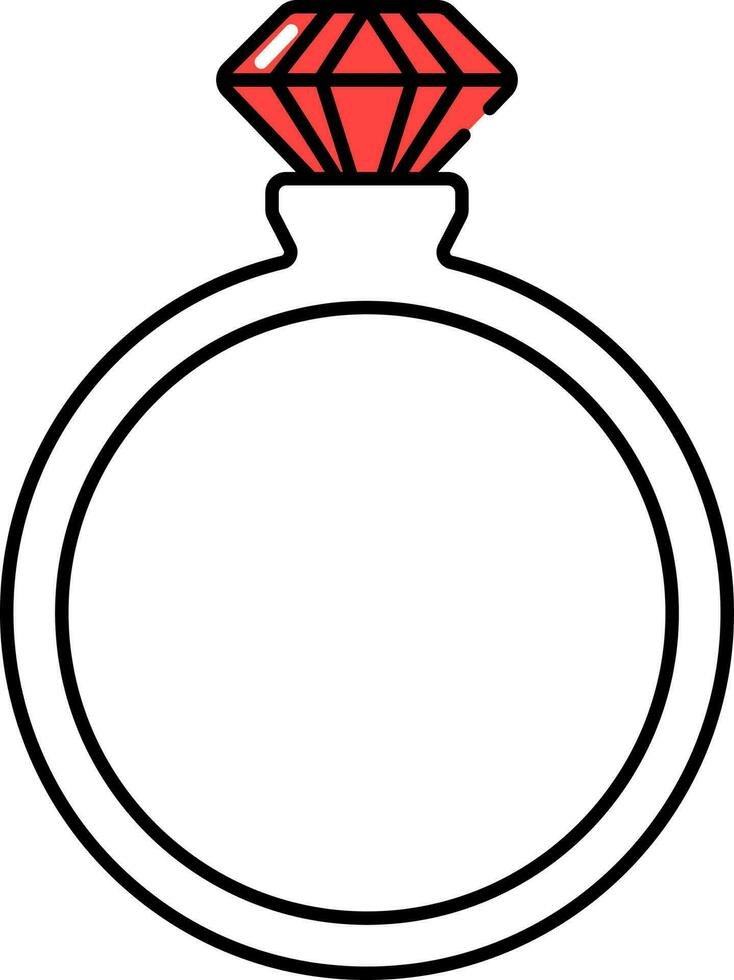 Diamond Ring Red And White Icon In Flat Style. vector