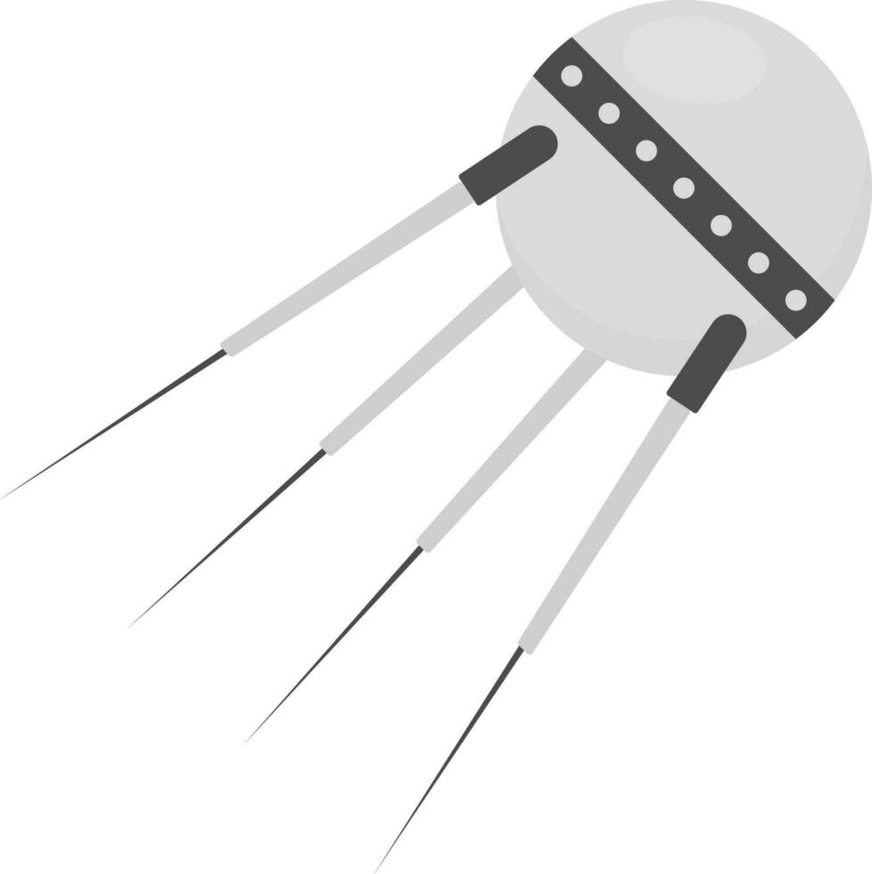 Black And White Sputnik Spaceship Icon In Flat Style. vector