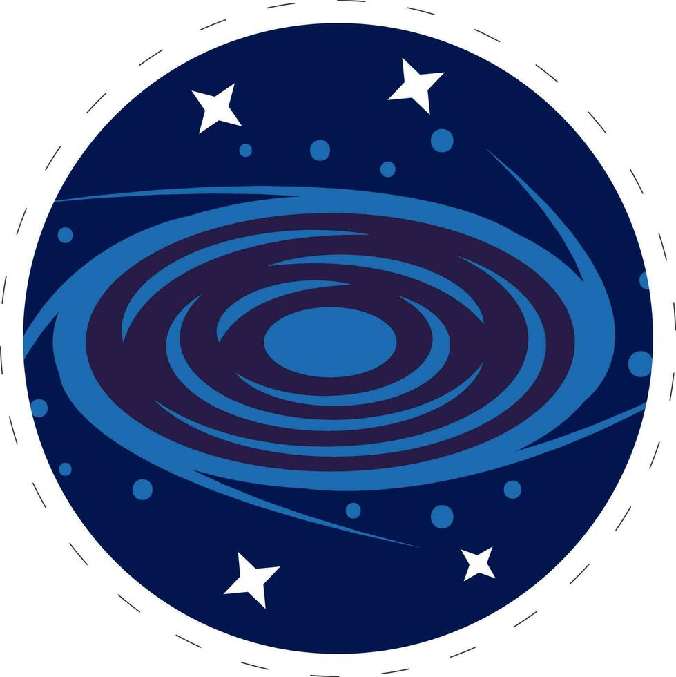 Sticker Style Black Hole In Space Stars Blue Background. vector