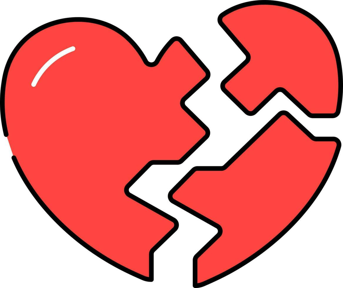 Flat Style Broken Heart Red Icon Or Symbol. vector