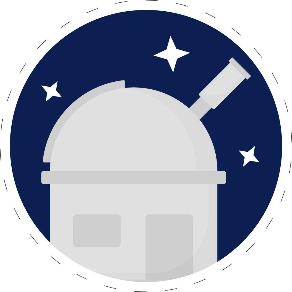 Isolated Observatory Building With Stars Blue Circle Background. vector