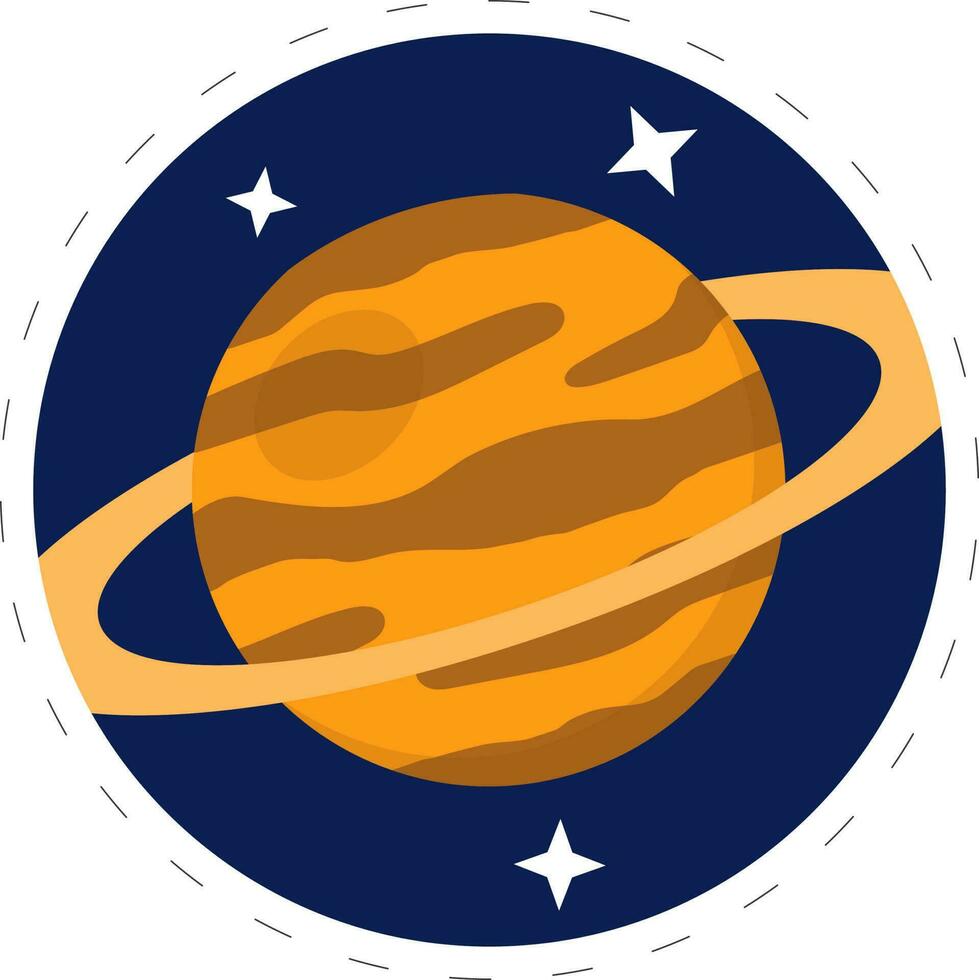 Sticker Style Venus Planet With Stars Blue Circle Background. vector