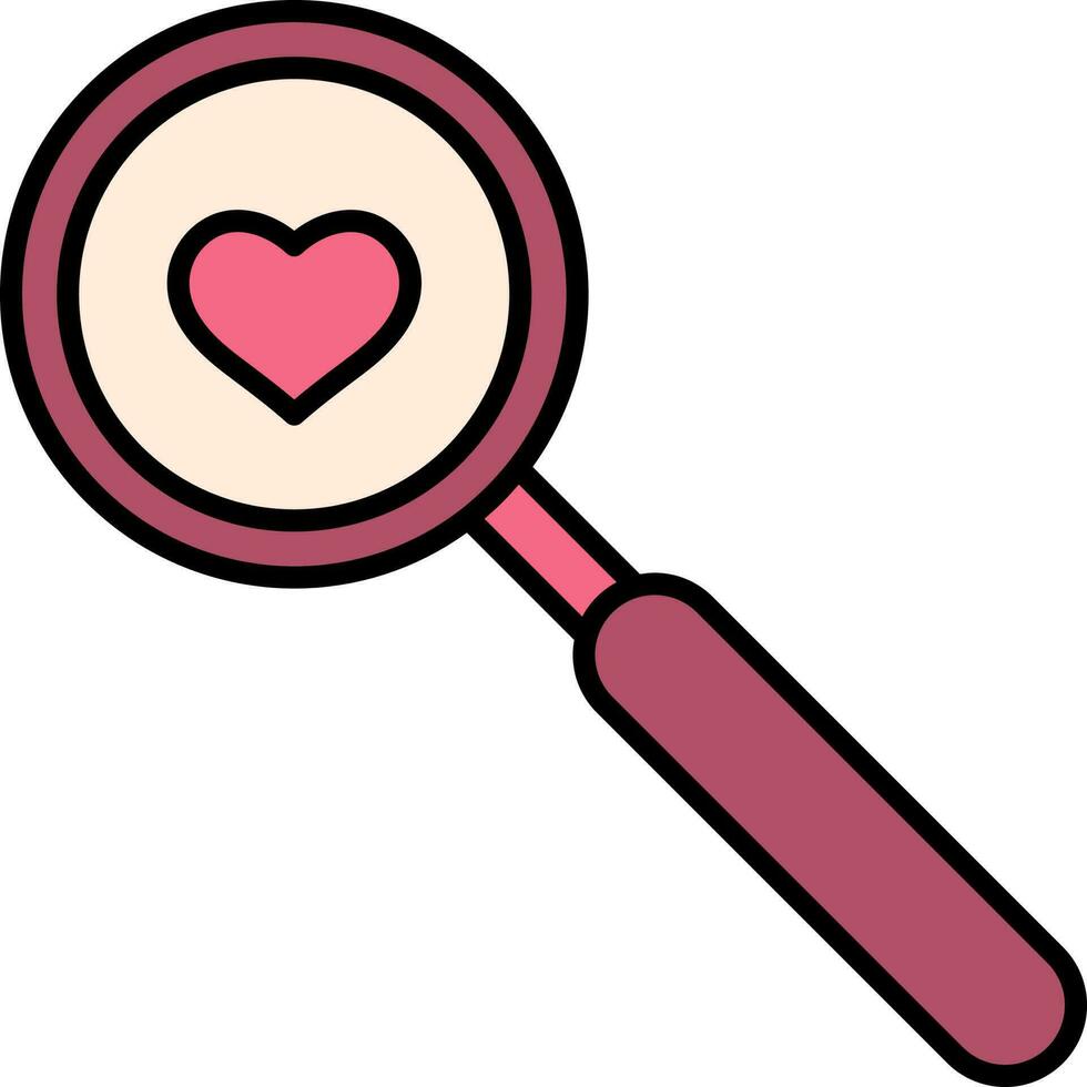 plano estilo corazón buscar rosado y blanco icono. vector