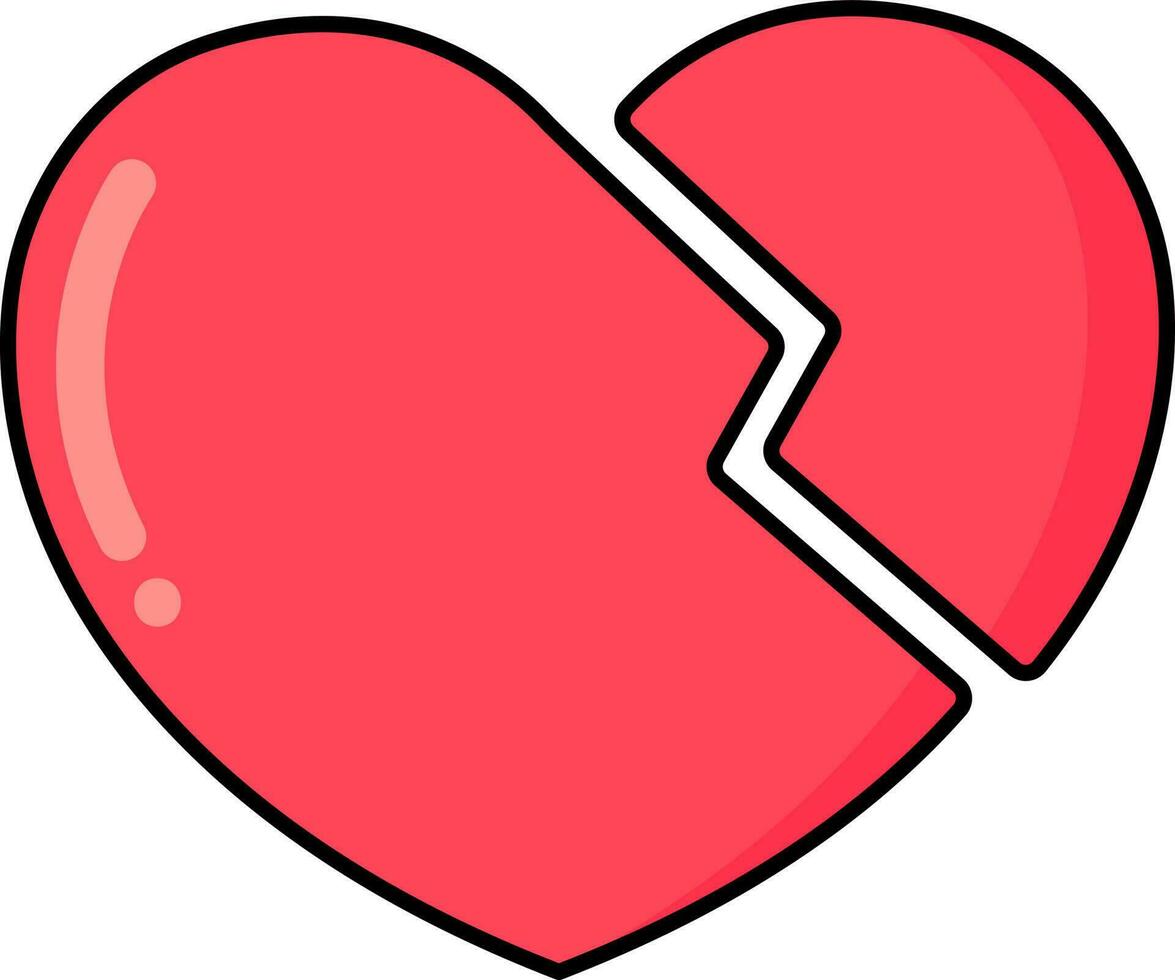 Flat Broken Heart Icon In Red Color. vector