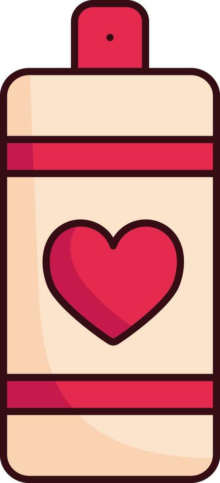 Perfume Spray Bottle With Heart Icon In Red And Peach Color. vector