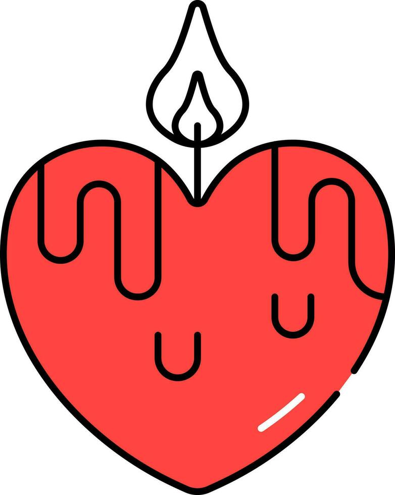 ardiente corazón vela rojo icono en plano estilo. vector