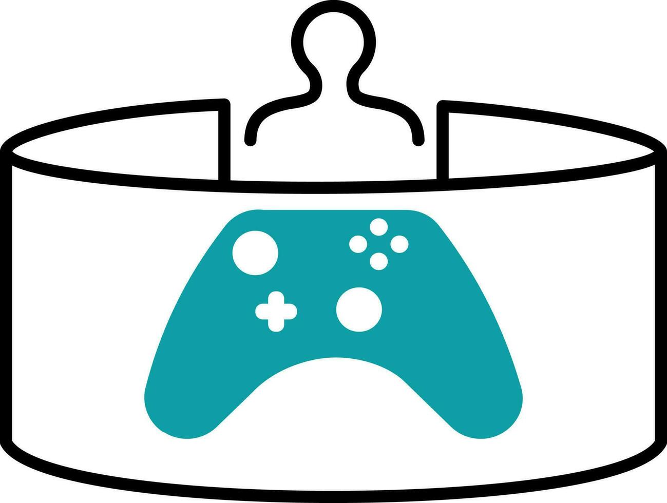 User Play Virtual With Gamepad Flat Icon In Teal And Blue Color. vector