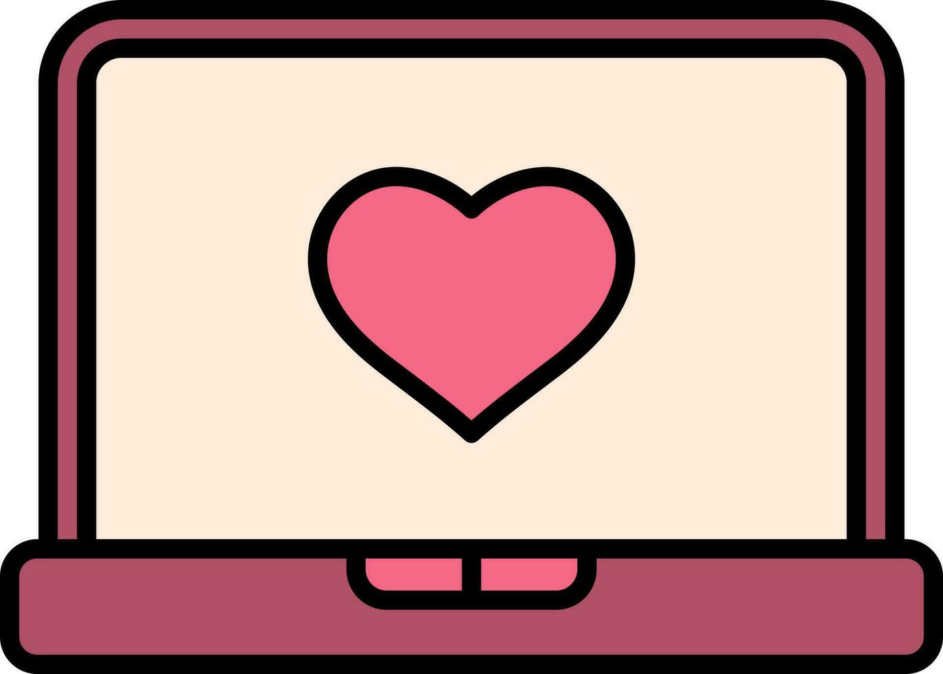 Heart In Laptop Screen Pink And White Icon. vector