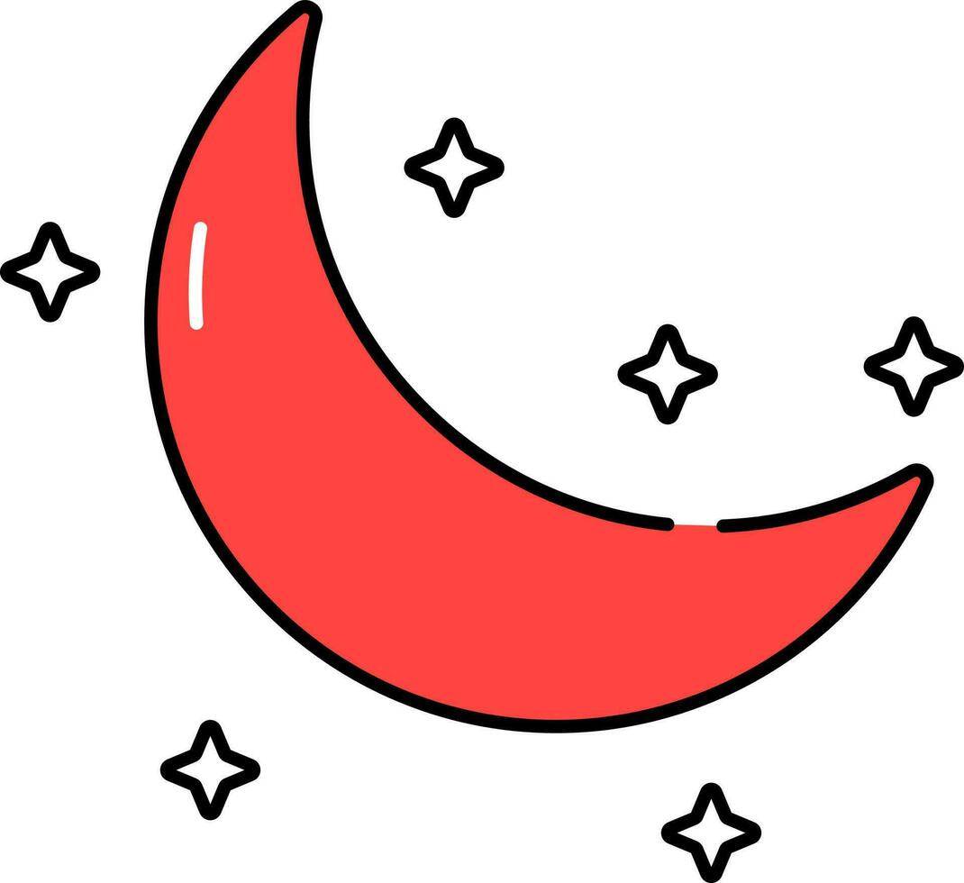 Crescent Moon With Stars Red And White Icon. vector