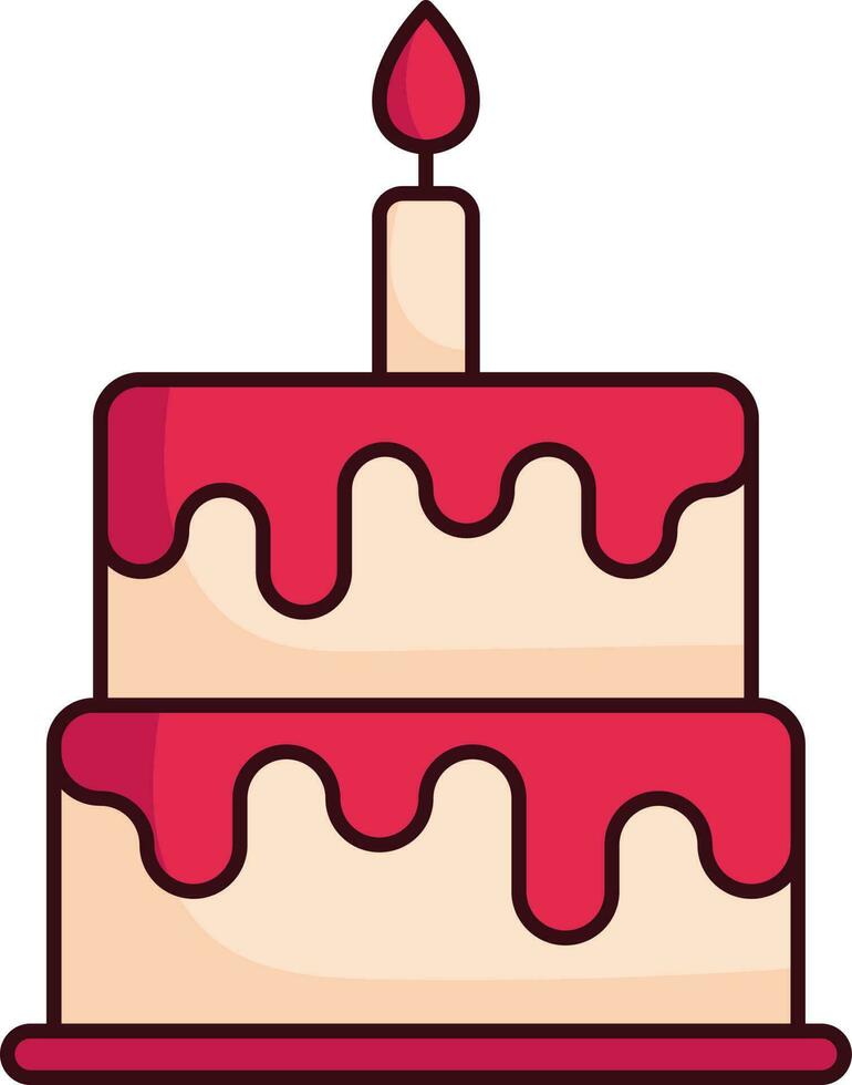 Isolated Burning Candle In Two Layer Cake Red And Peach Icon. vector