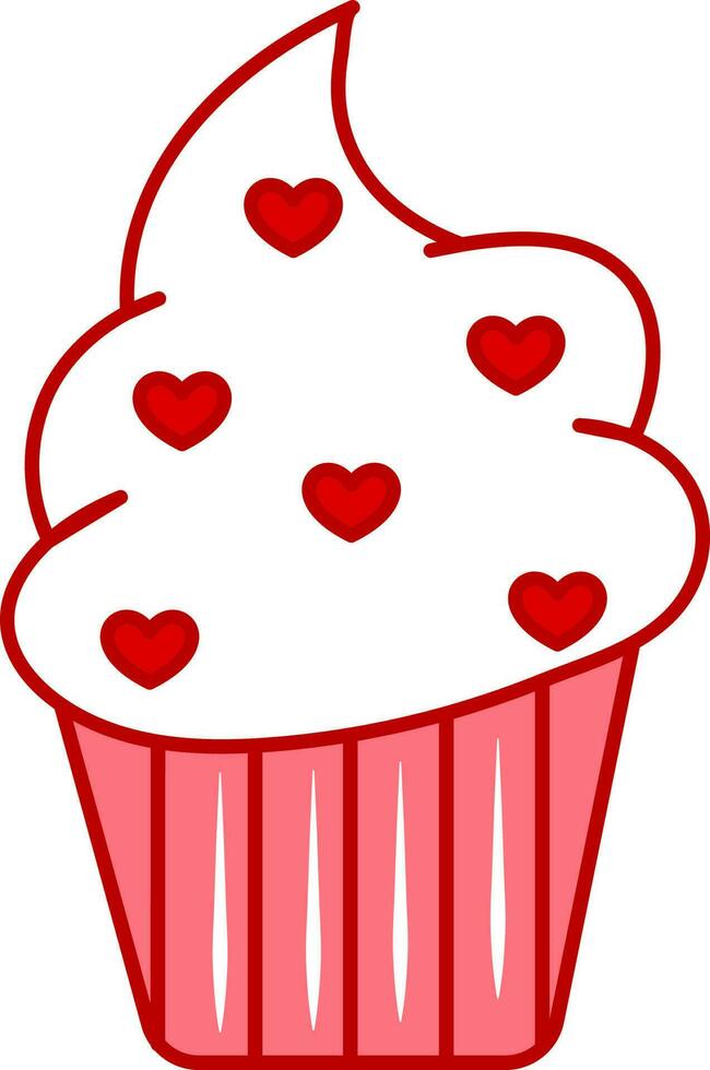 Heart Sprinkles Cupcakes Icon In Red And White Color. vector