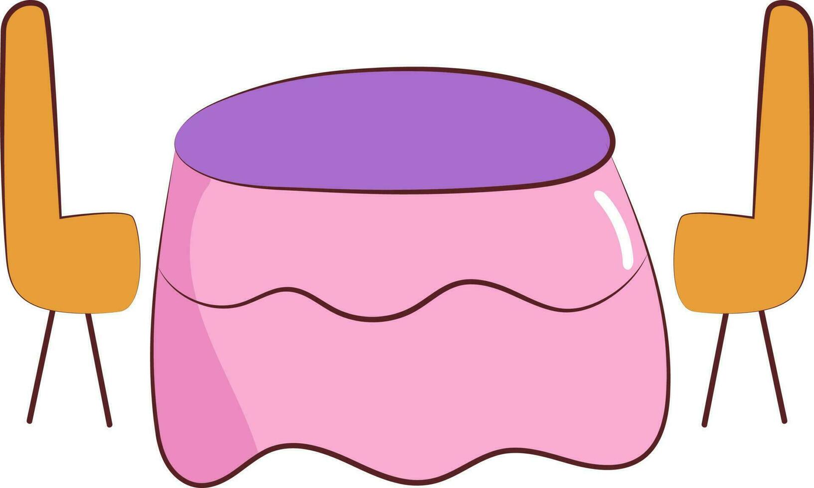 Cloth Covering Table With Two Chair Icon In Yellow And Pink Color. vector