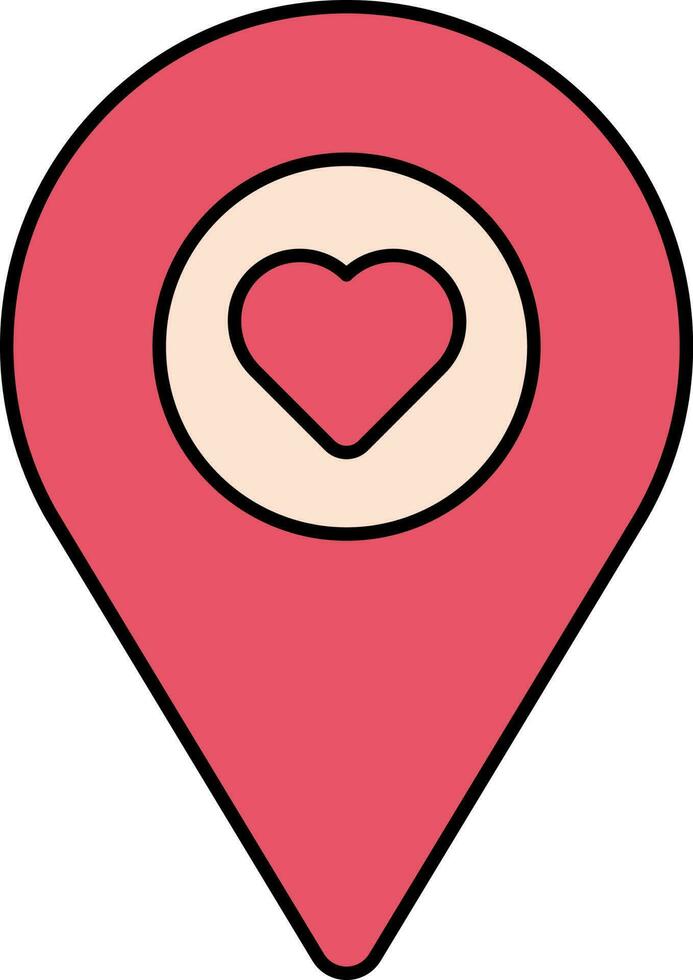 Isolated Heart With Map Pin Icon In Red And Peach Color. vector