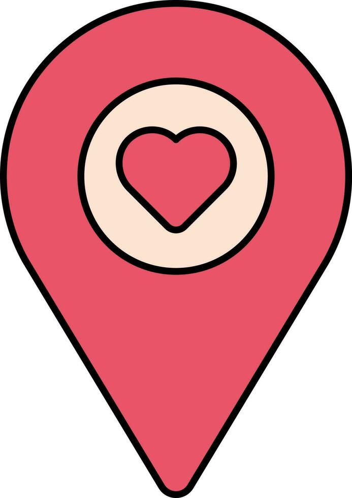 Isolated Heart With Map Pin Icon In Red And Peach Color. vector