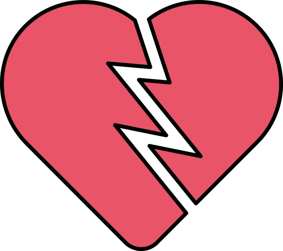 Flat Illustration Of Broken Heart Icon In Red Color. vector