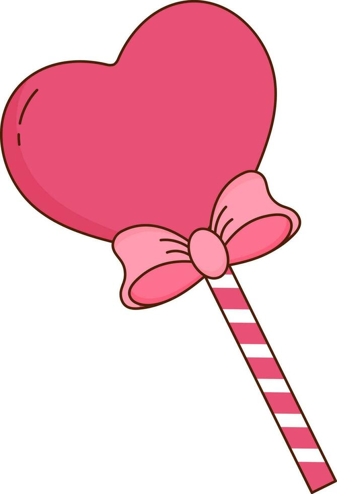 Isolated Heart Shape Lollipop With Bow Ribbon Icon In Pink And White Color. vector