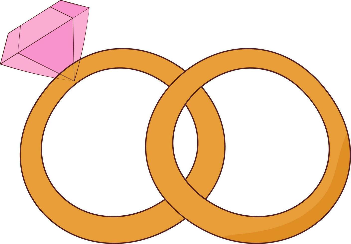 Flat Style Couple Ring Icon In Pink And Yellow Color. vector