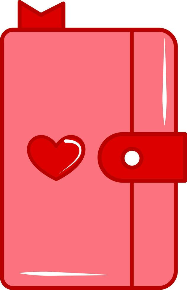 Red Heart On Book Or Diary Icon In Flat Style. vector