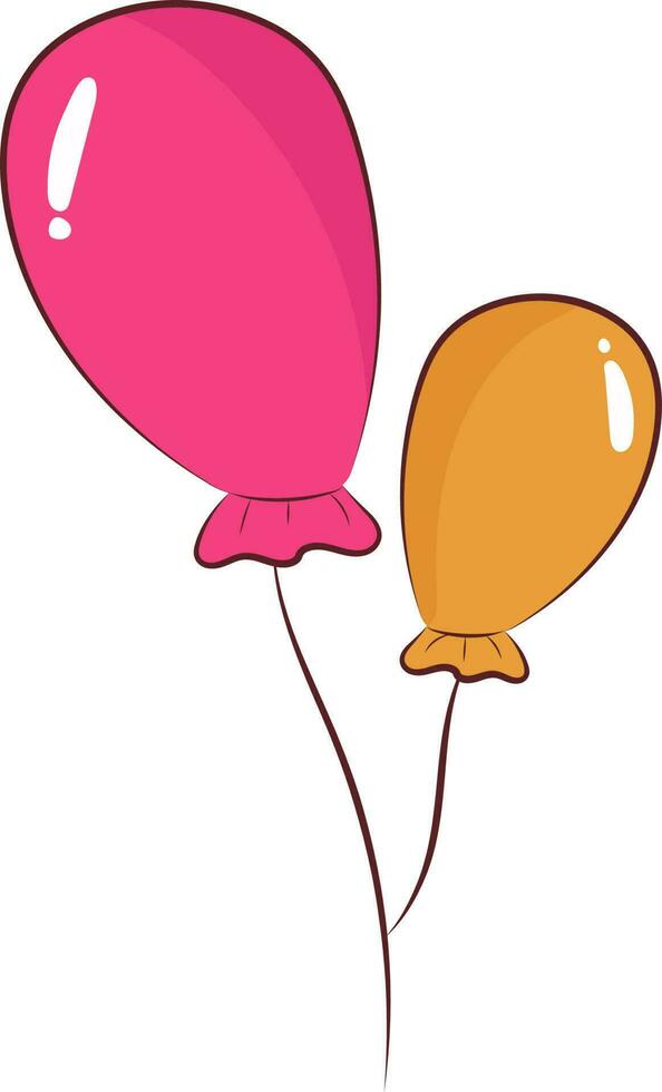 Pink And Orange Balloons Icon In Doodle Style. vector
