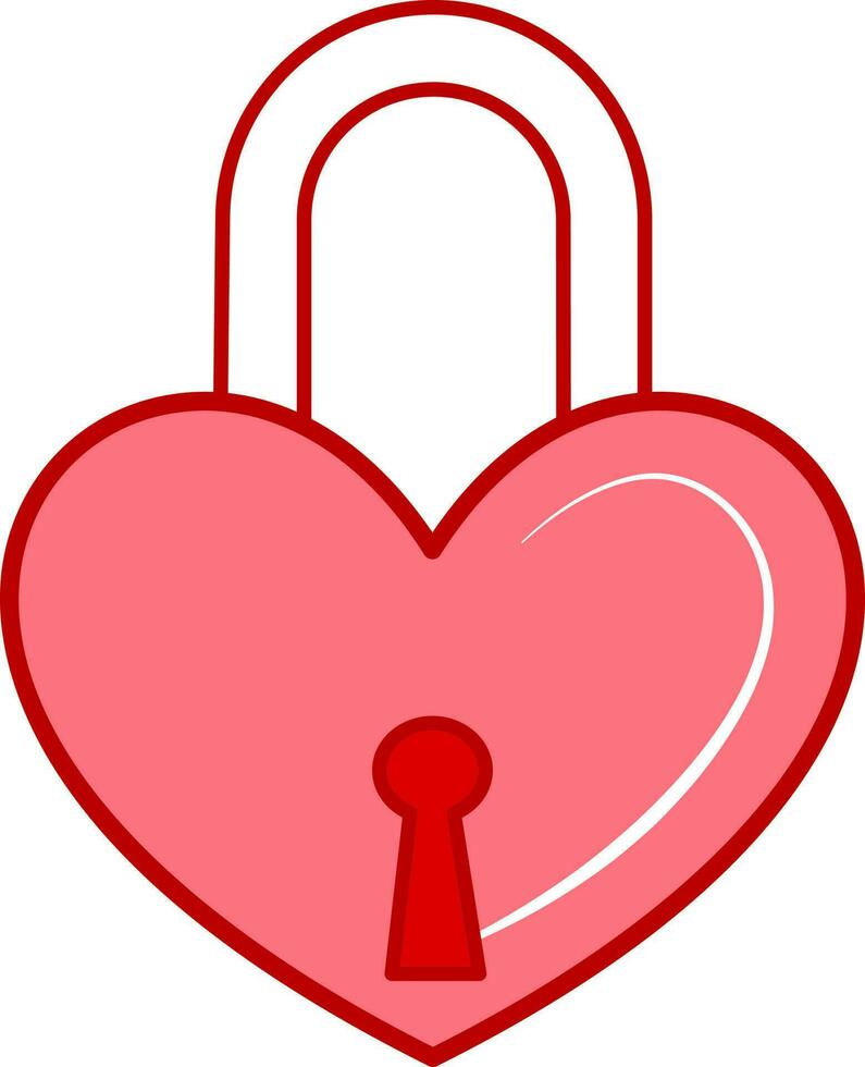 Red And White Heart Lock Icon In Flat Style. vector