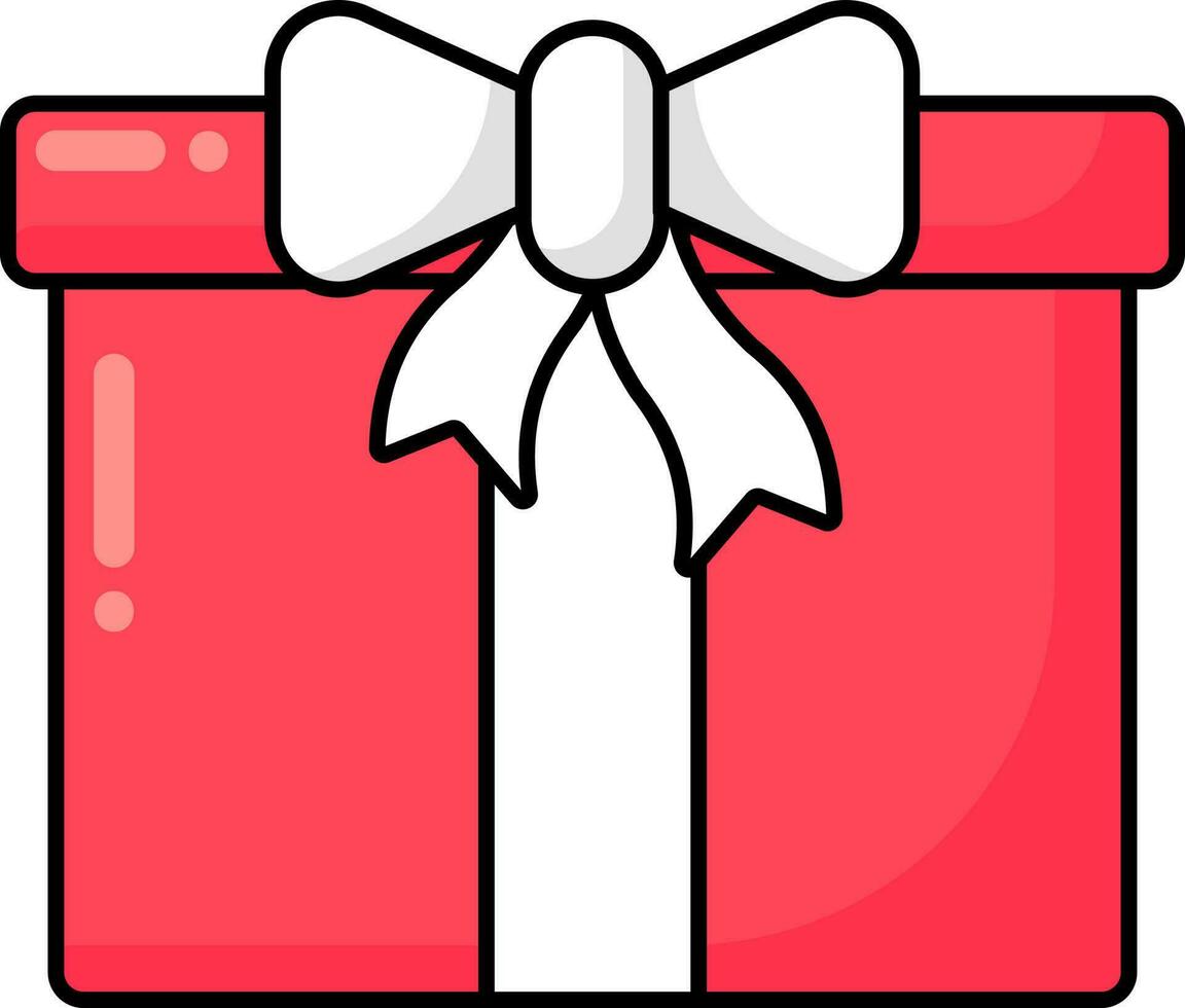 Red Gift Box With Silver Bow Ribbon Flat Icon. vector