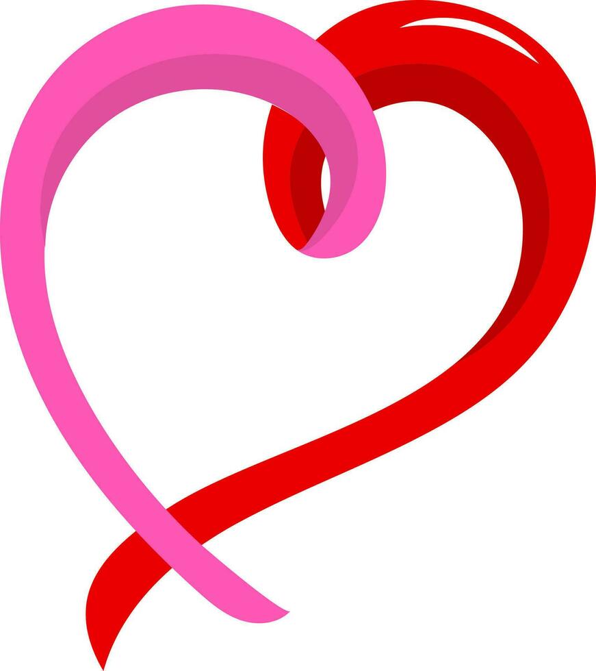 rojo y rosado cinta formando corazón forma plano icono. vector