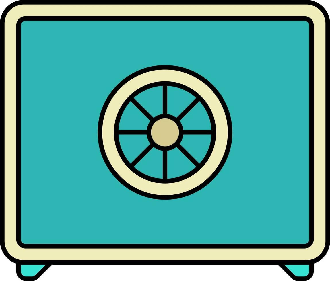 Isolated Locker Safe Icon In Teal And Yellow Color. vector