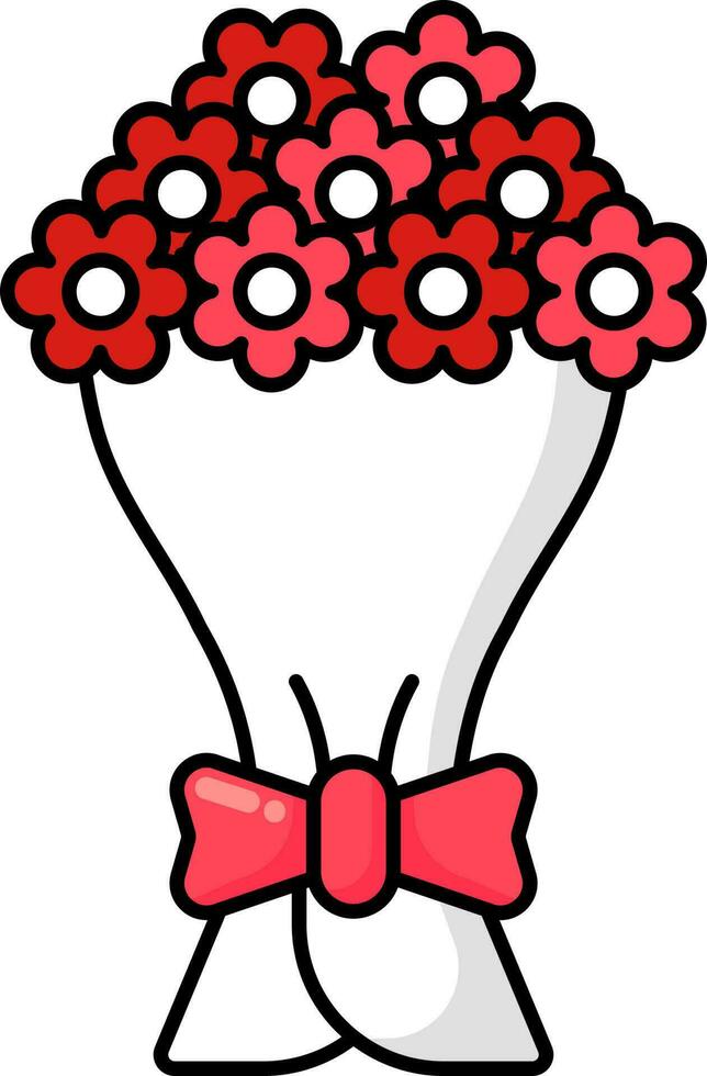 Red Flower Bouquet Icon In Flat Style. vector