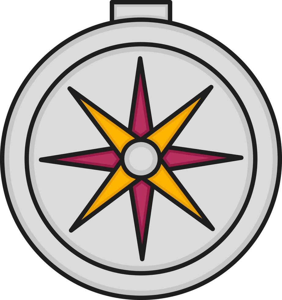 Pink And Yellow Compass Icon In Flat Style. vector