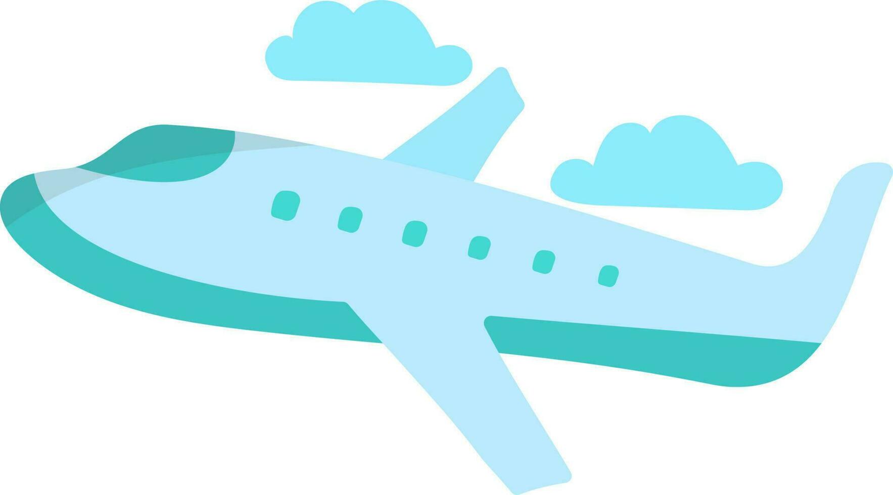 Flat Illustration Of Blue Airplane In Cloud White Background. vector