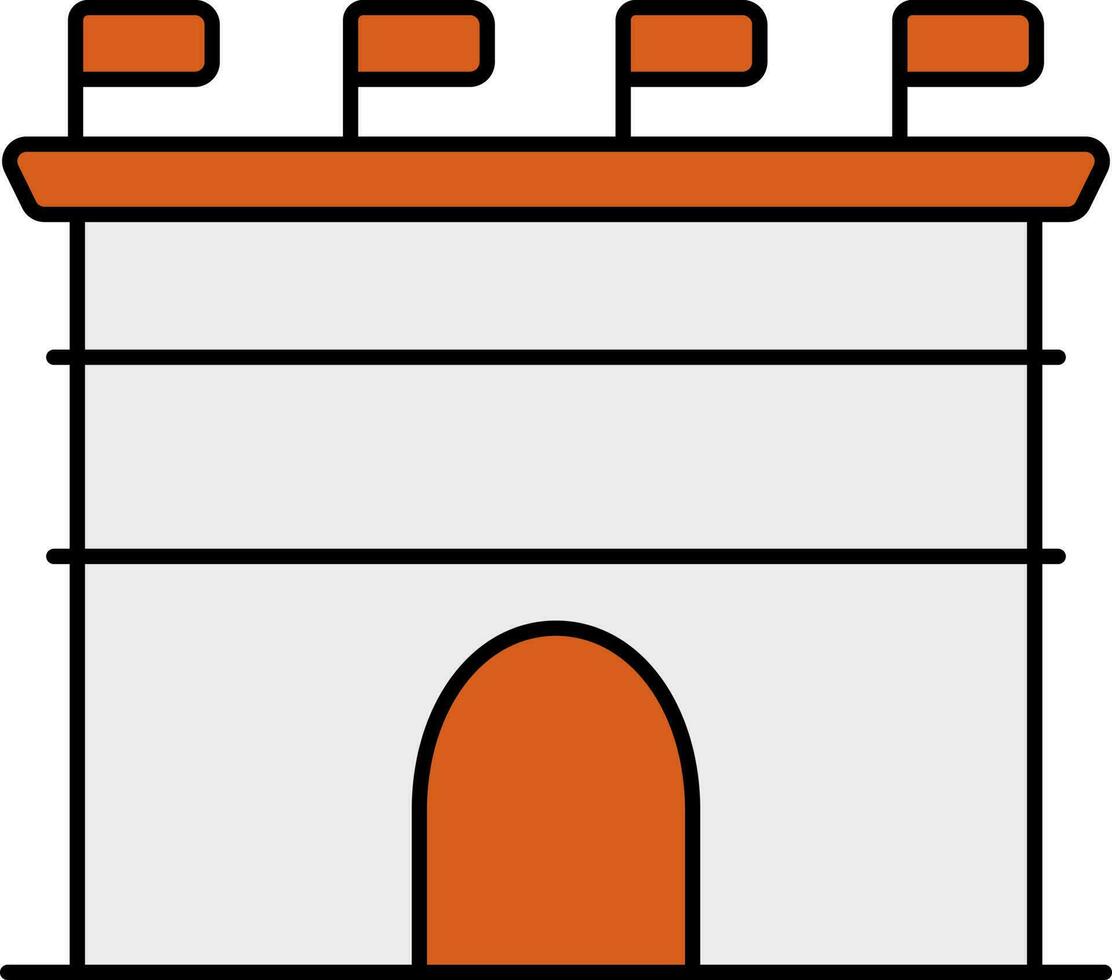 Flag Decorated Building Icon In Grey And Orange Color. vector