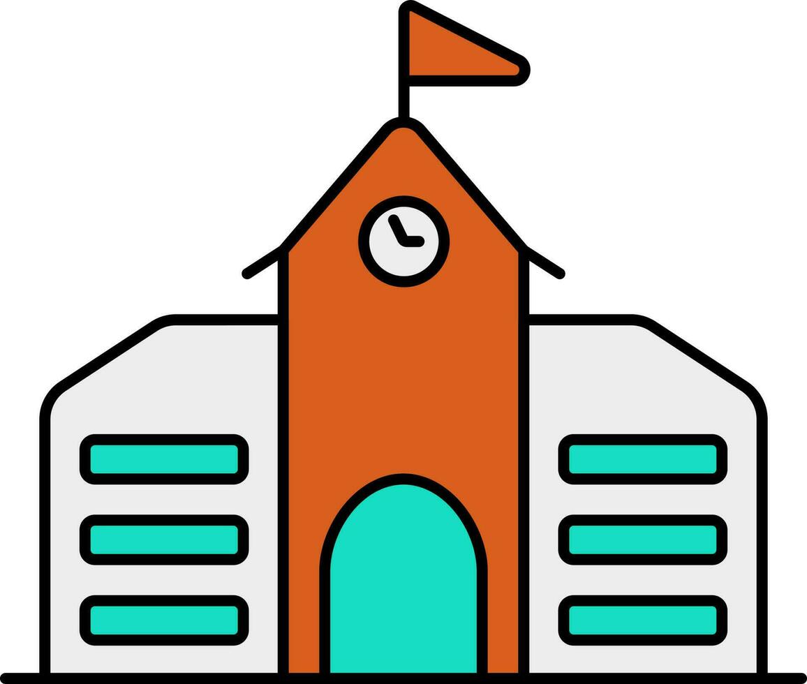 School Building Icon In Orange And Turquoise Color. vector